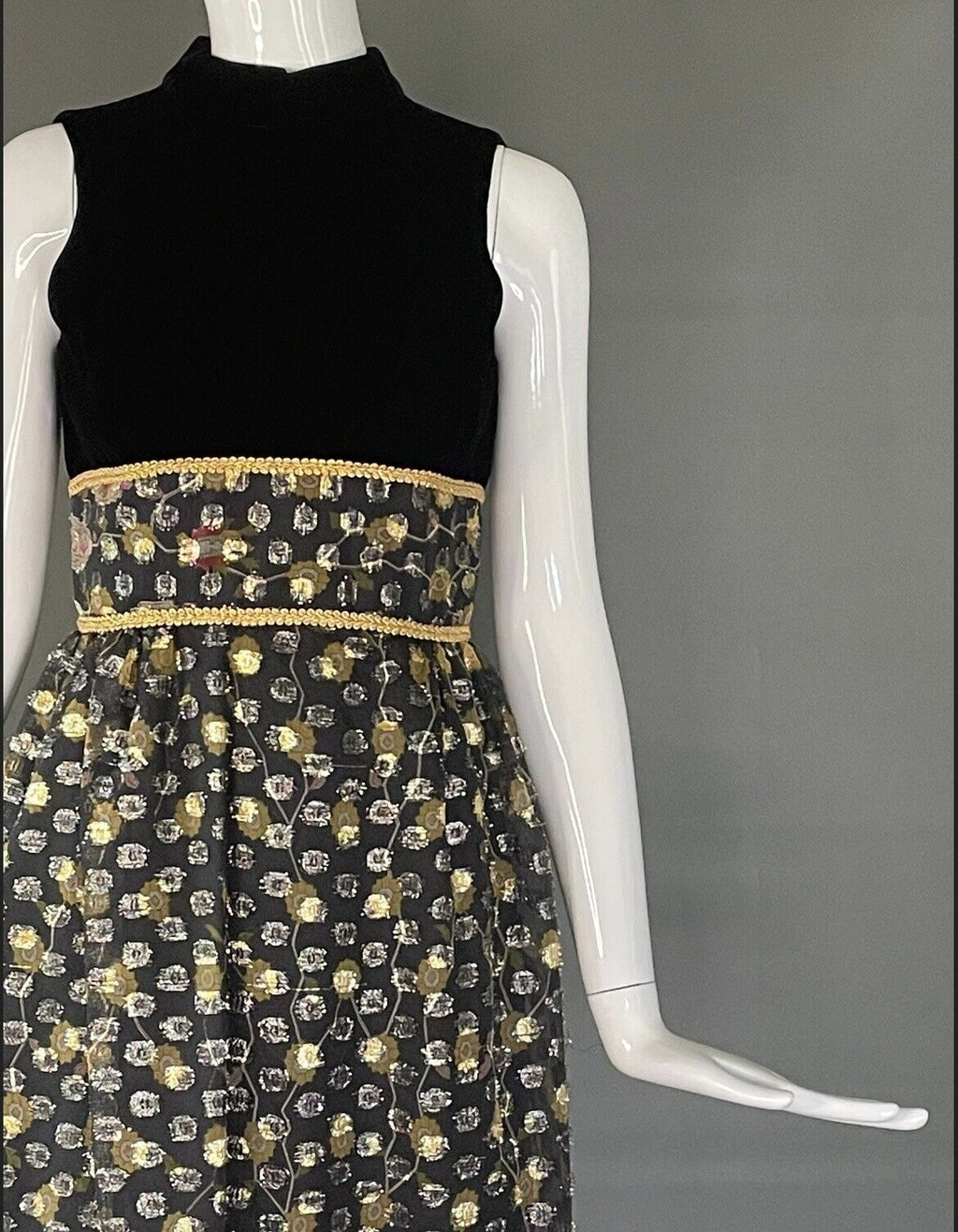 Vintage 70’s Metallic Skirt Velvet Bodice Maxi Dress XS/S