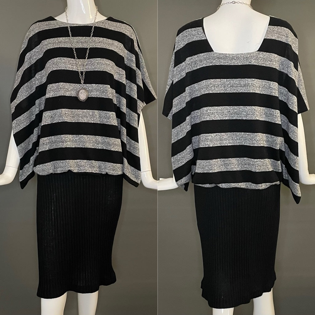 Vintage 80s Striped Batwing Sleeve Sweater Dress Size 7 8 L Excellent Condition