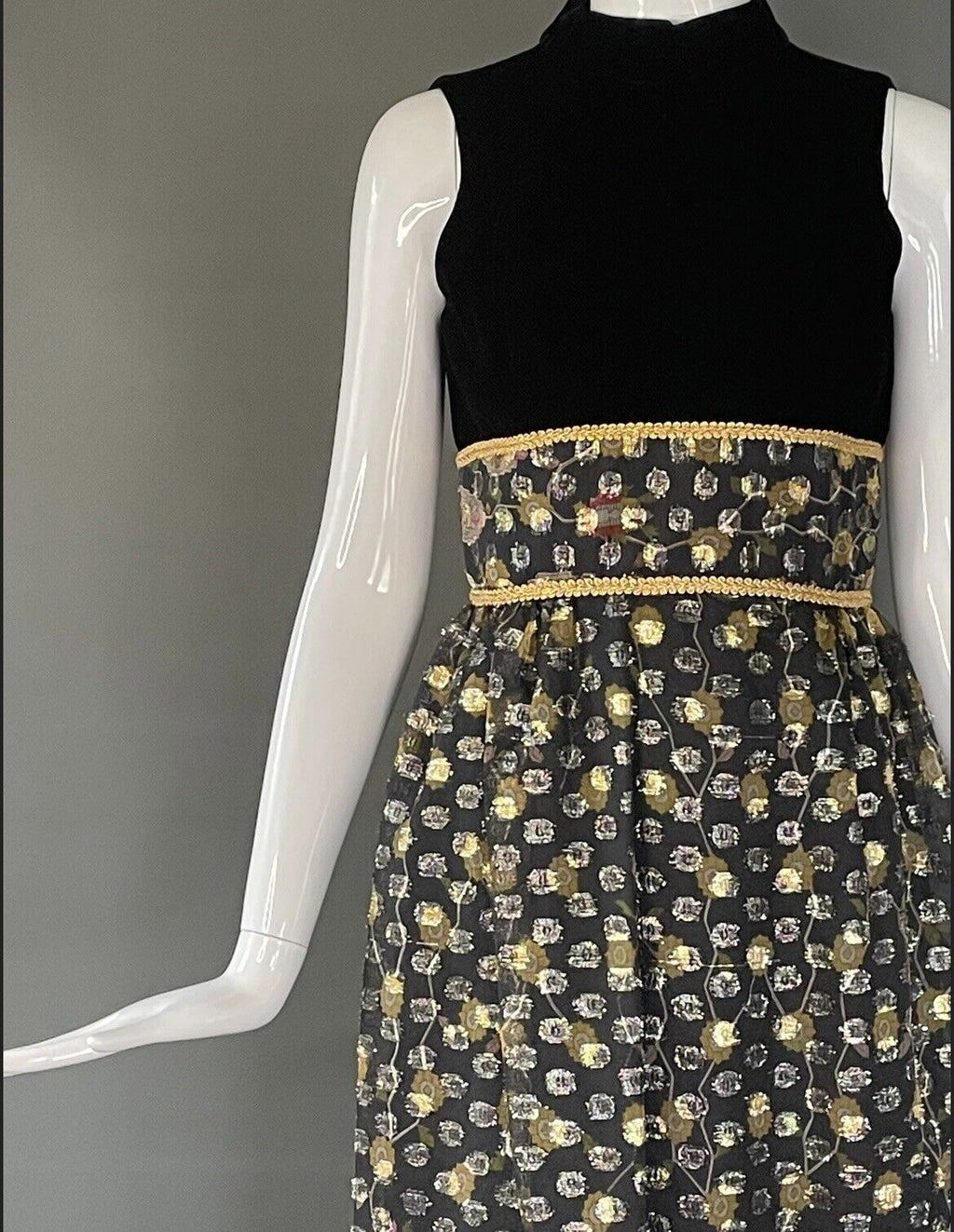 Vintage 70’s Metallic Skirt Velvet Bodice Maxi Dress XS/S