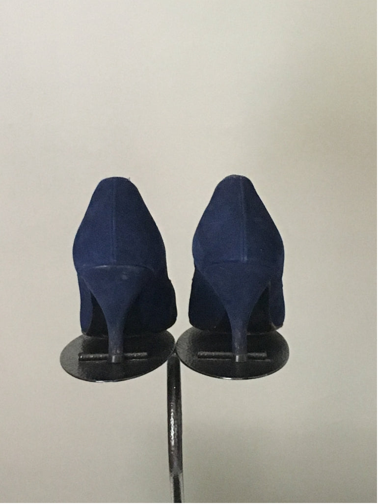 Vtg 50s Sapphire Blue Velvet Pointy Pump Shoe Pinup Rhythm Step Exc Condition 5