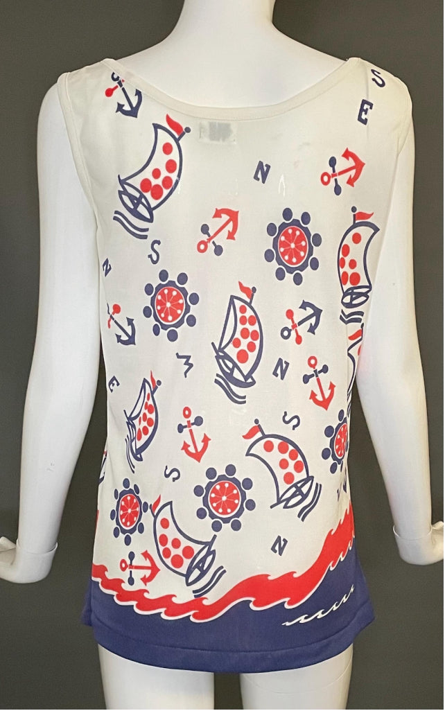 Darling Vtg 70s Nautical Print Top Tank Exc Cond Size L