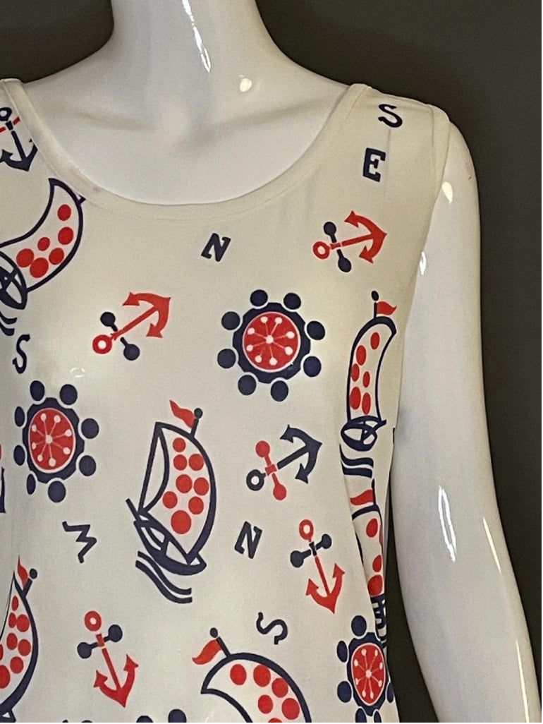 Darling Vtg 70s Nautical Print Top Tank Exc Cond Size L