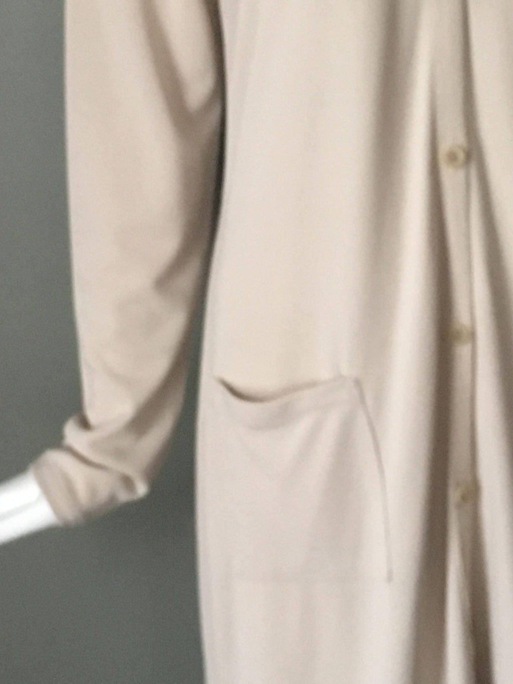 Gorg Vtg 90s DKNY Taupe Rayon Button Up Long Sleeve Shirt Dress Pockets S