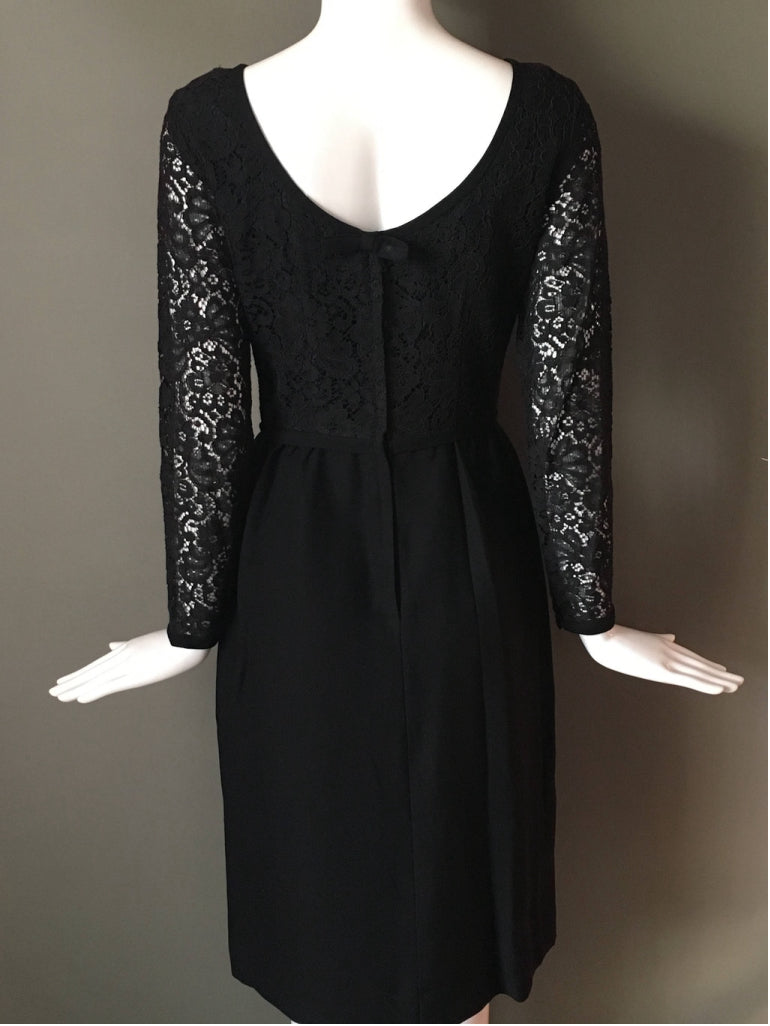 50s Black Lace Illusion Madmen Party Dress Metal Zip S Mint Cond Unworn