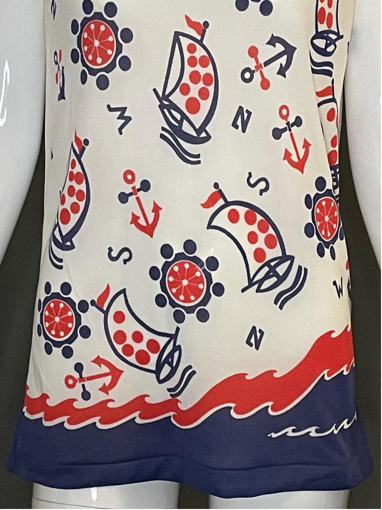 Darling Vtg 70s Nautical Print Top Tank Exc Cond Size L