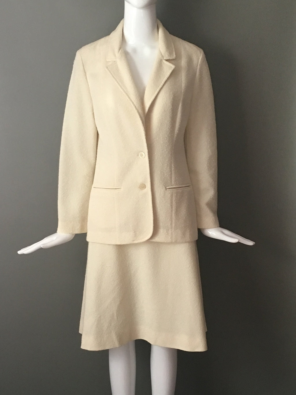 Vintage 70s Cos Cob Ivory 2 Piece Outfit Skirt & Jacket Blazer S M Exc Condition