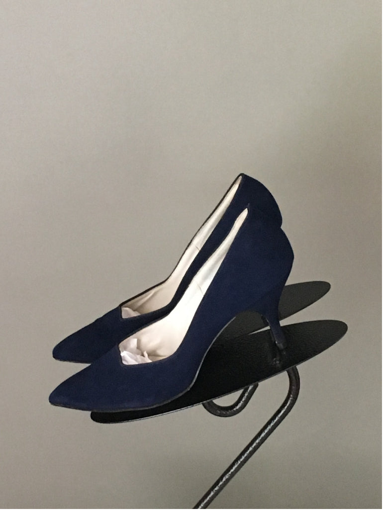 Vtg 50s Sapphire Blue Velvet Pointy Pump Shoe Pinup Rhythm Step Exc Condition 5