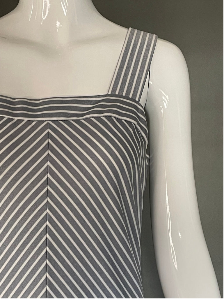 Vtg 70s Outfit Gray Chevron Stripe Maxi Dress w/Matching Jacket Shrug S M Mint