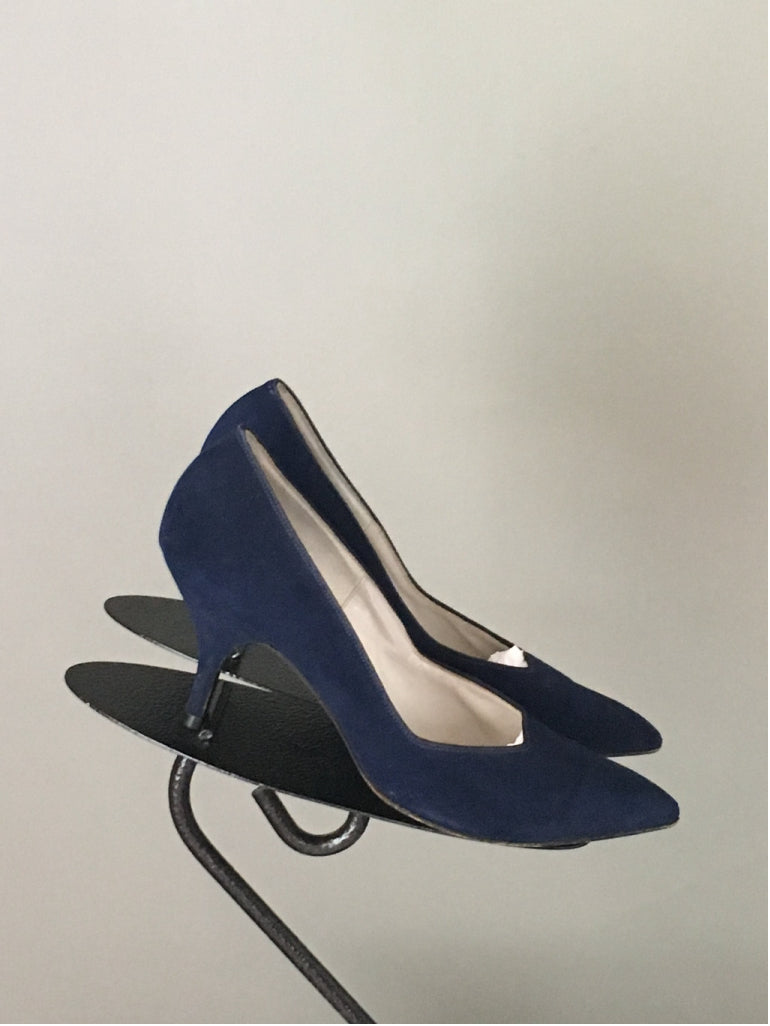 Vtg 50s Sapphire Blue Velvet Pointy Pump Shoe Pinup Rhythm Step Exc Condition 5