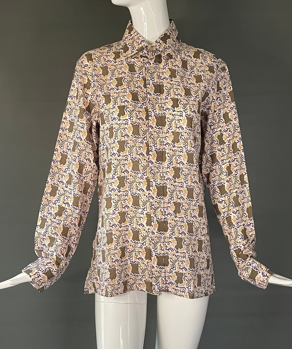 Vtg 70s Unworn New Old Stock Indie Print Button Up Top Blouse 38 M L Mint Indie