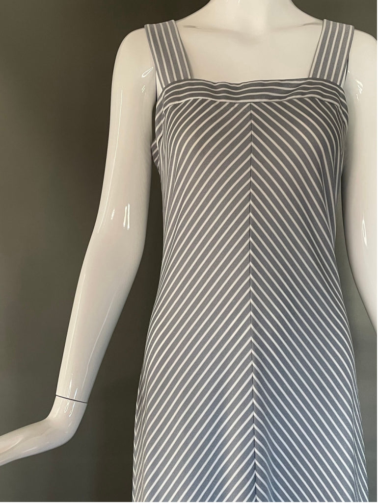 Vtg 70s Outfit Gray Chevron Stripe Maxi Dress w/Matching Jacket Shrug S M Mint