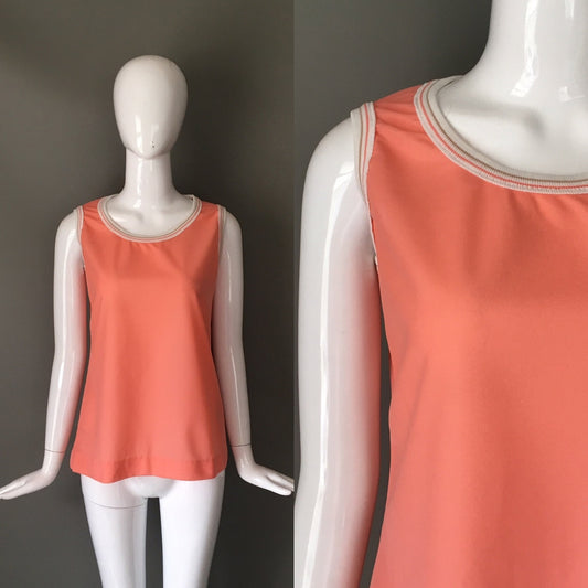 Cutest Vtg 70s Jantzen Peach Poly Sleeveless Scoop Neck Poly Top Indie Mint L