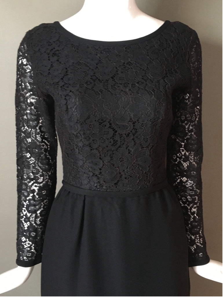 50s Black Lace Illusion Madmen Party Dress Metal Zip S Mint Cond Unworn