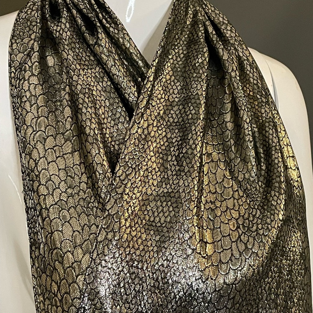 Gorg Vintage Metallic Snakeskin Scarf 10 In by 60 In Excellent Condition