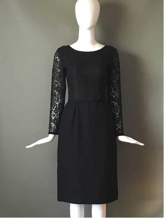 50s Black Lace Illusion Madmen Party Dress Metal Zip S Mint Cond Unworn