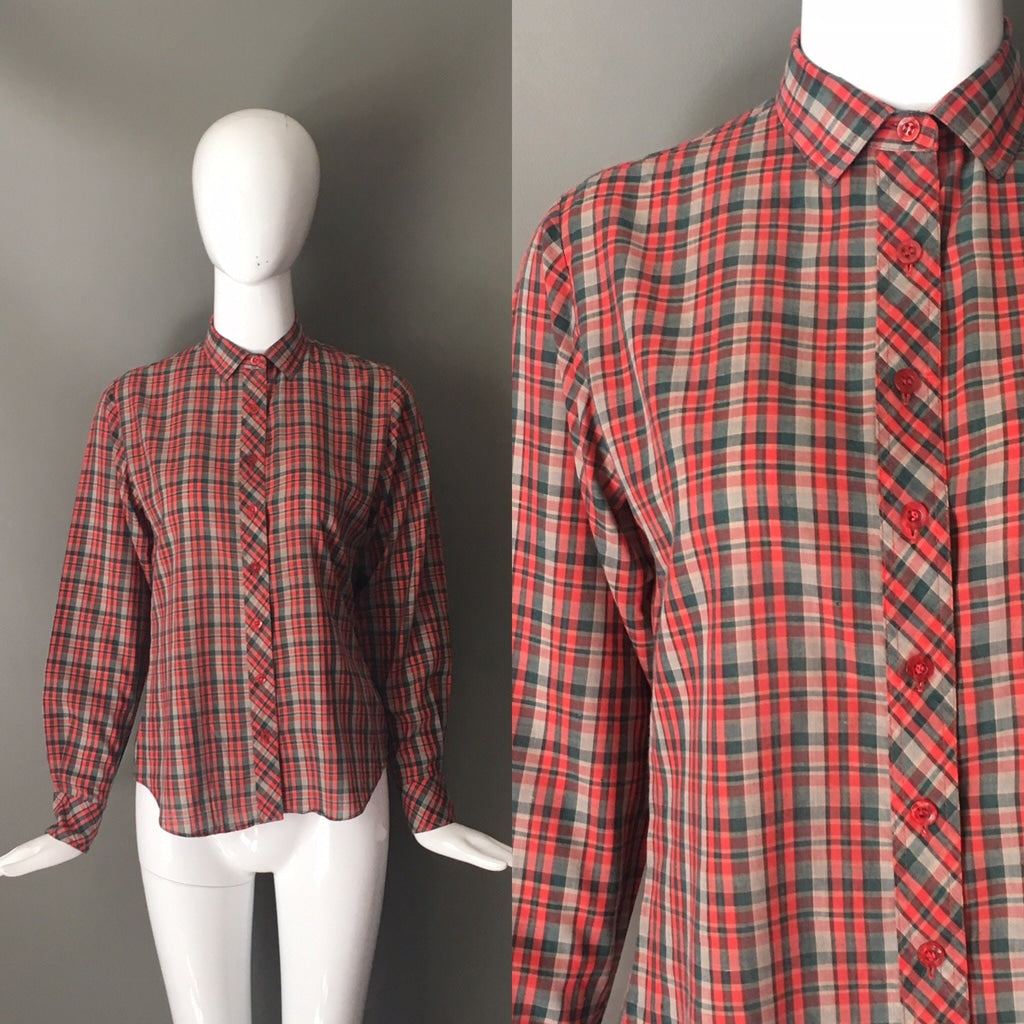 Vtg 70s Plaid Dibs Of Portland Button Up Plaid Top Blouse 9 S Mint Indie