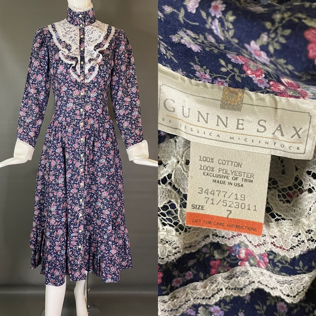 Vtg 70s Gunne Sax Jessica McClintock Calico Prairie Dress Mint 7 S Cond Hippy